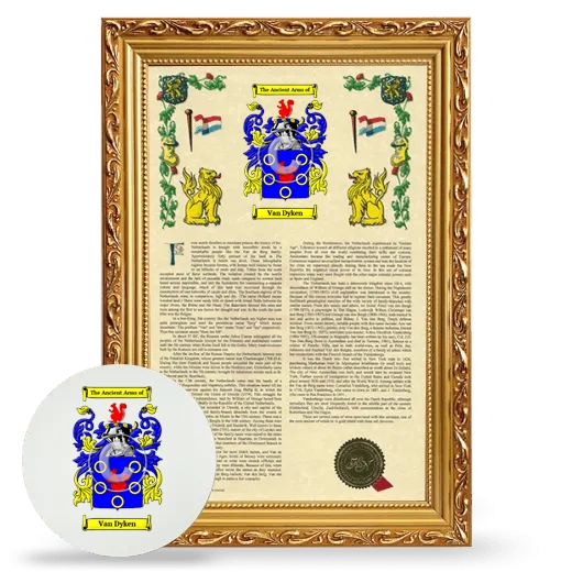 Van Dyken Framed Armorial History and Mouse Pad - Gold